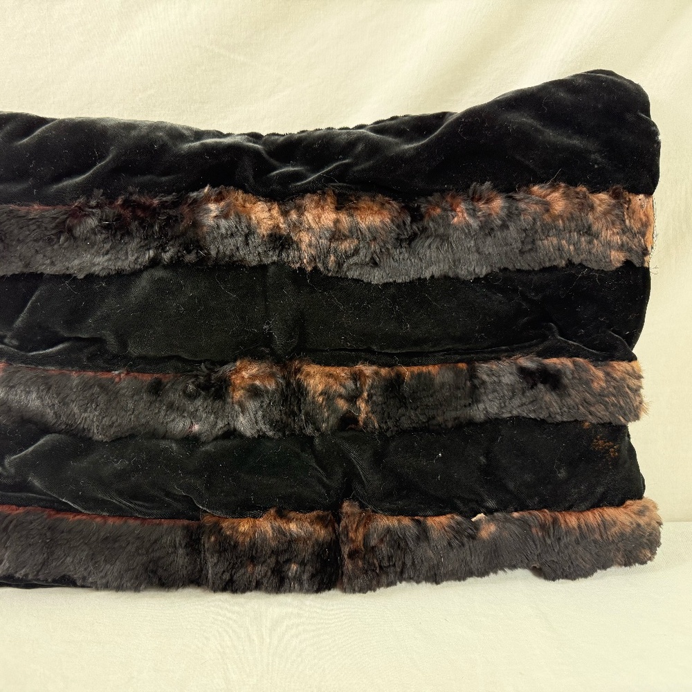 Vintage Brown and Black Fur Hand Warmer Purse Velvet Backing Zipper